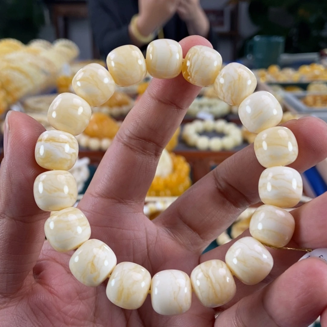 琥珀未镶嵌珠宝奇石13虎皮纹同料串24.5