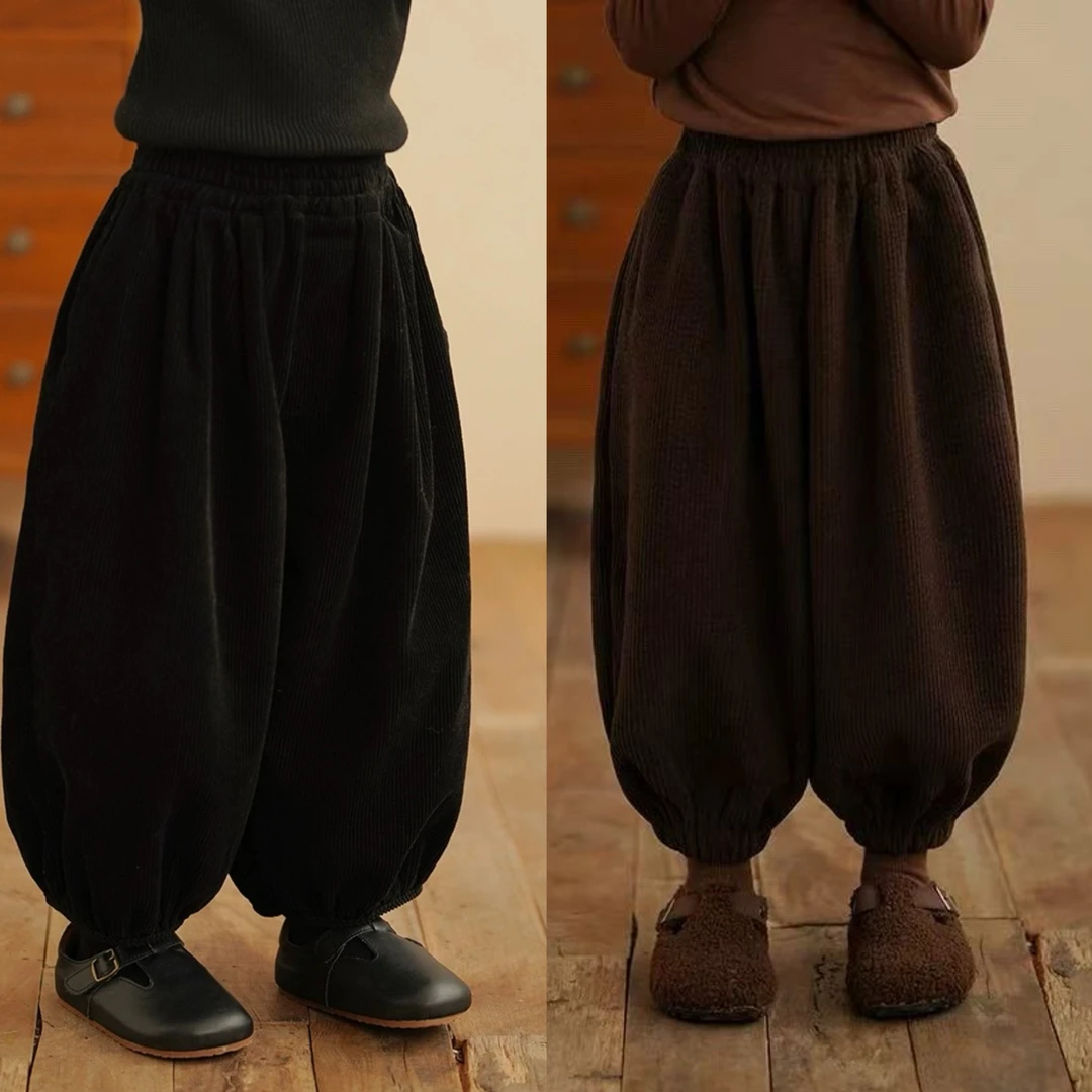 [加绒加厚]森系男童女童秋冬洋气加绒灯笼裤束脚裤休闲裤