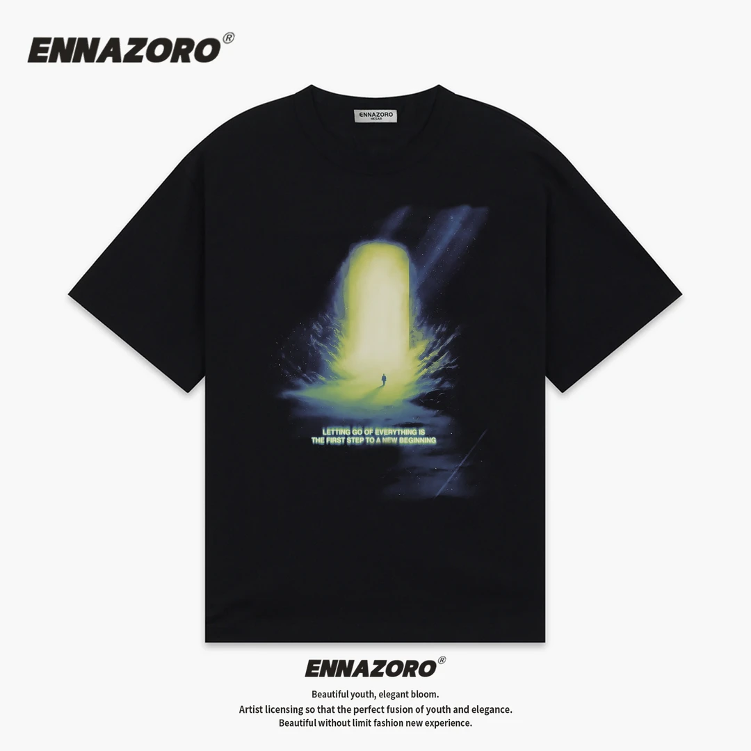 ENNAZORO时空之门 25SS新款纯棉T恤女美式潮牌上衣情侣装男