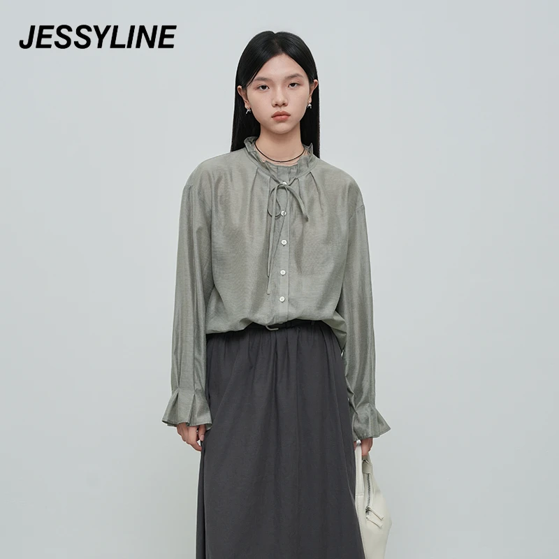 jessyline春季新款 杰茜莱灰色百搭休闲衬衫女 512102426