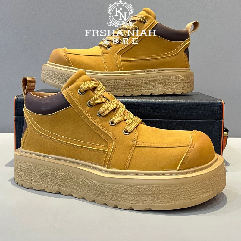 法莎尼亚新款增高马丁靴时尚潮流防滑百搭男鞋轻奢复古户外工装靴