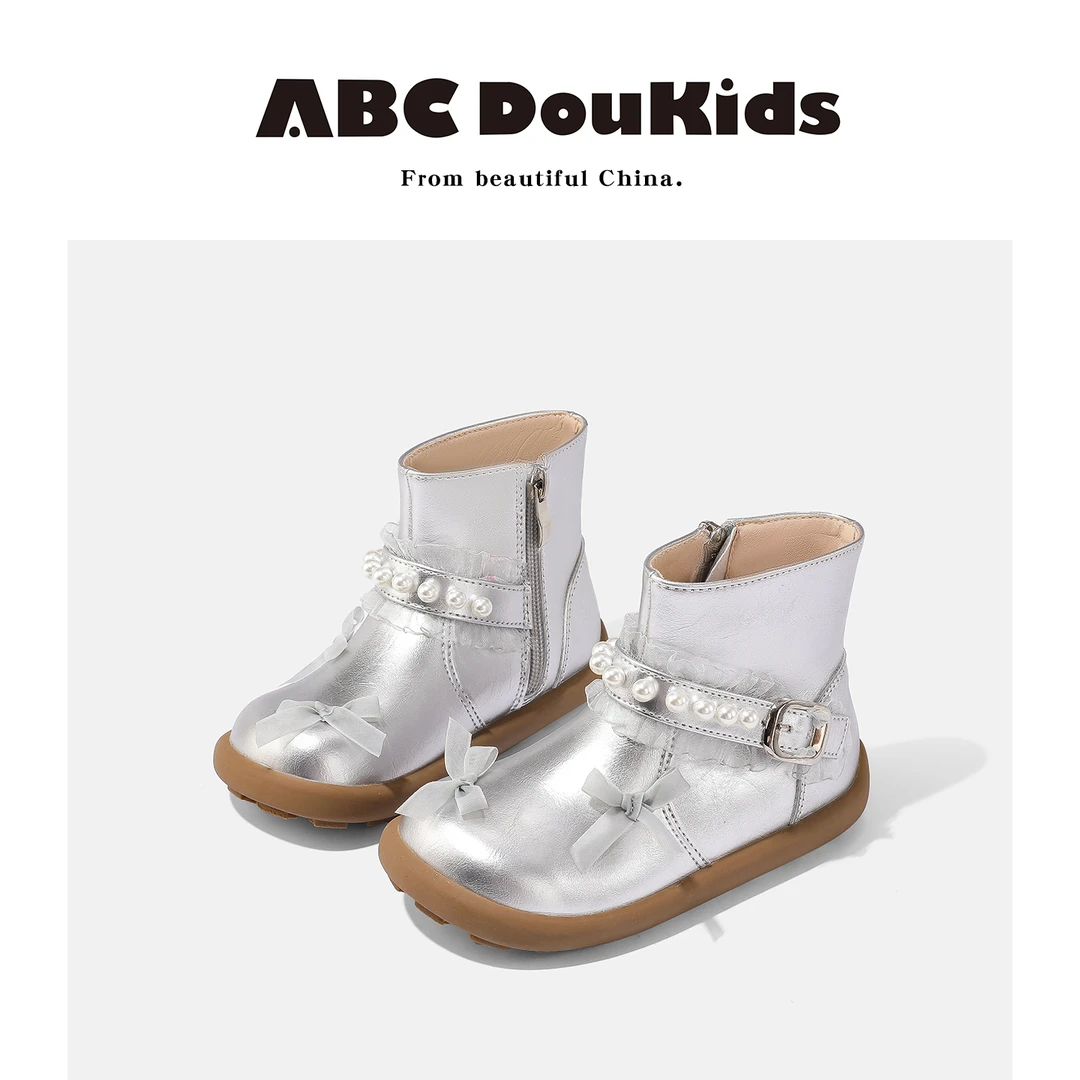 ABC Doukids女童短靴2025冬季新款韩版珍珠软底靴百搭舒适单靴