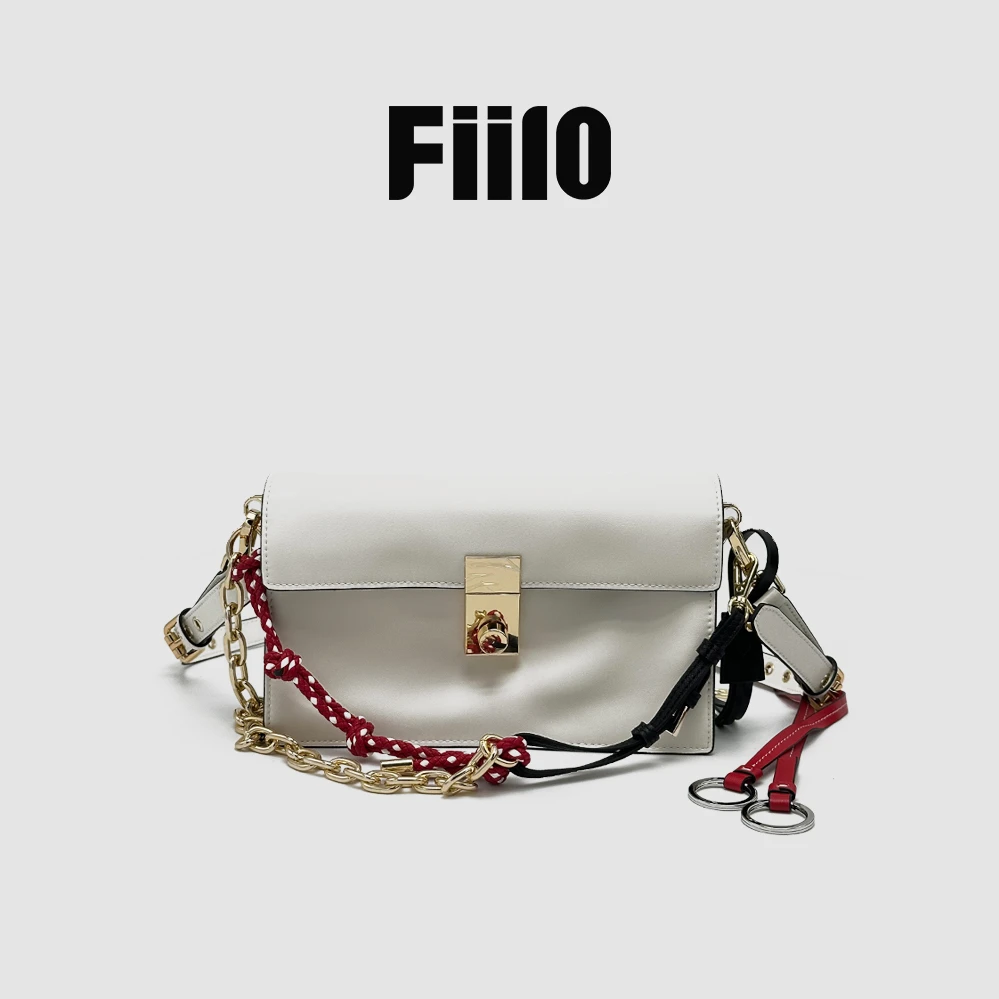 【Fiilo菲洛】J67白色新款翻盖牛皮真皮轻便女士手提单肩斜挎包
