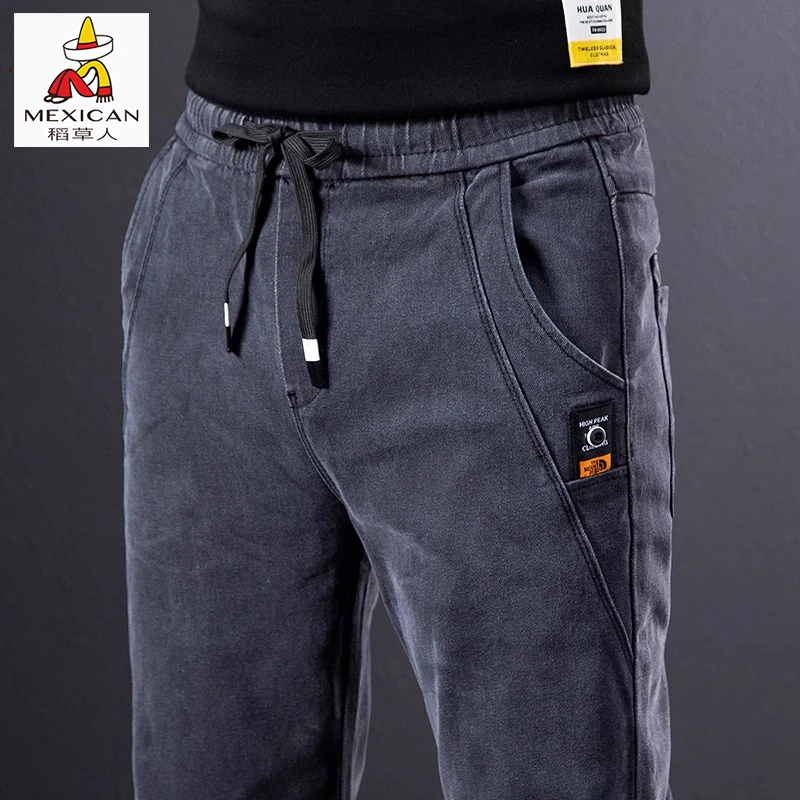 稻草人直筒弹力牛仔裤男士2025秋季新款修身直筒潮流百搭休闲男裤