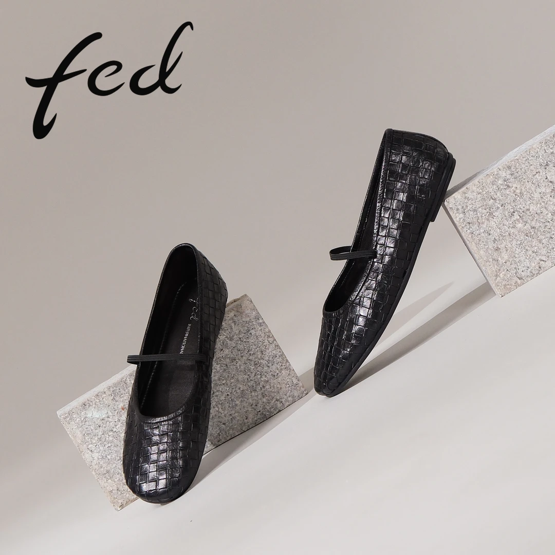 【手工编织】FED春夏季新款时尚黑色百搭款芭蕾鞋女士单鞋DAH0037