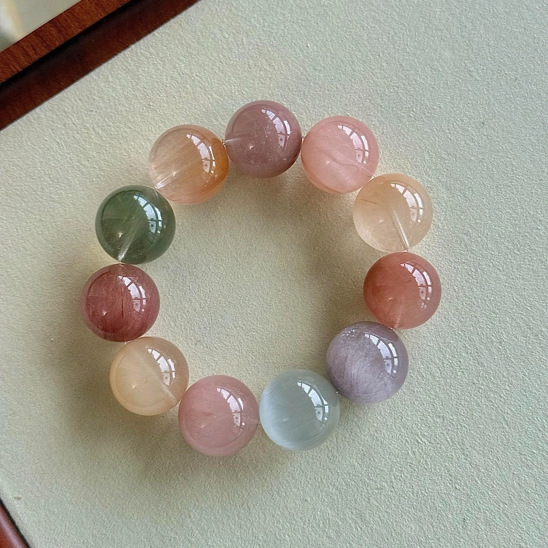 铜合金手链 精品多宝手链女款彩色圆珠糖果色串珠diy多巴胺手串