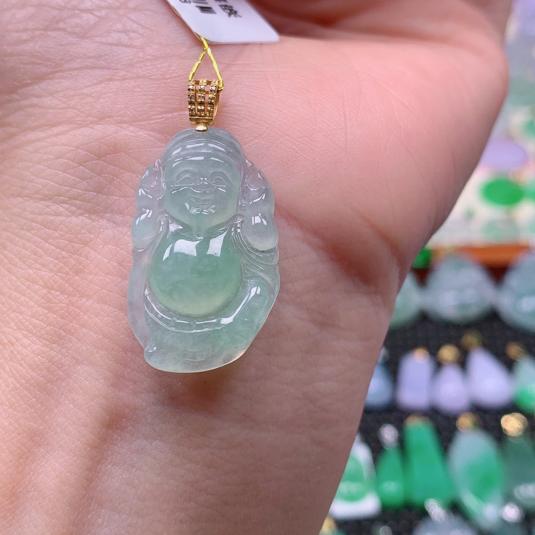 缅甸天然A货翡翠，冰睛财神，编号13/1110尺寸27,5-16.5-4.9