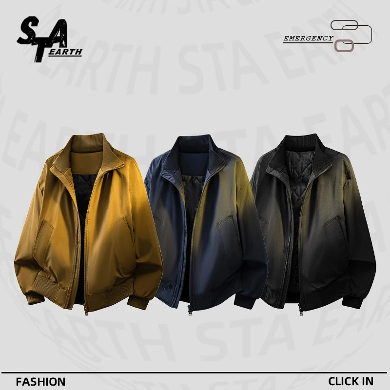 STA EARTH秋季男软壳机能轻盈工装外套保暖立领棉服夹克纯色