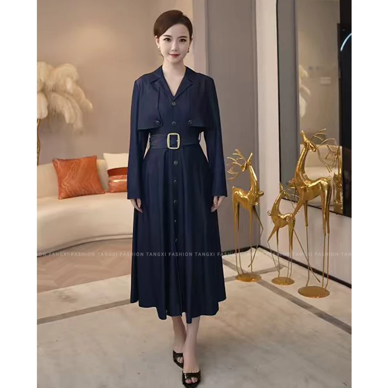 2025秋冬新款【Q-Q211】法式时尚洋气百搭女装长袖两穿风衣连衣裙子
