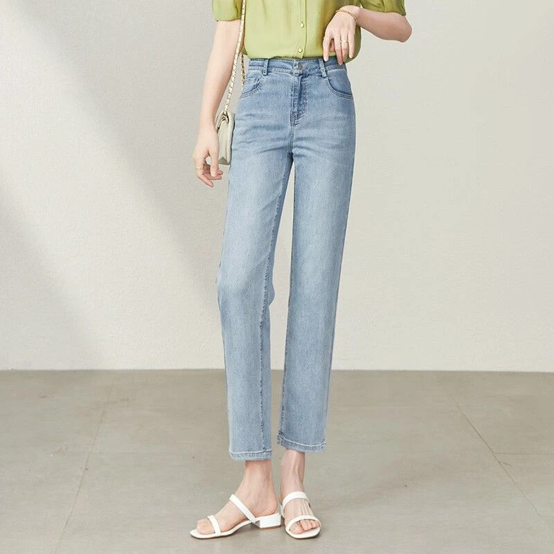 【逸阳断码清仓】显瘦牛仔裤女裤子小个子棉弹牛仔烟管裤春季 21-5