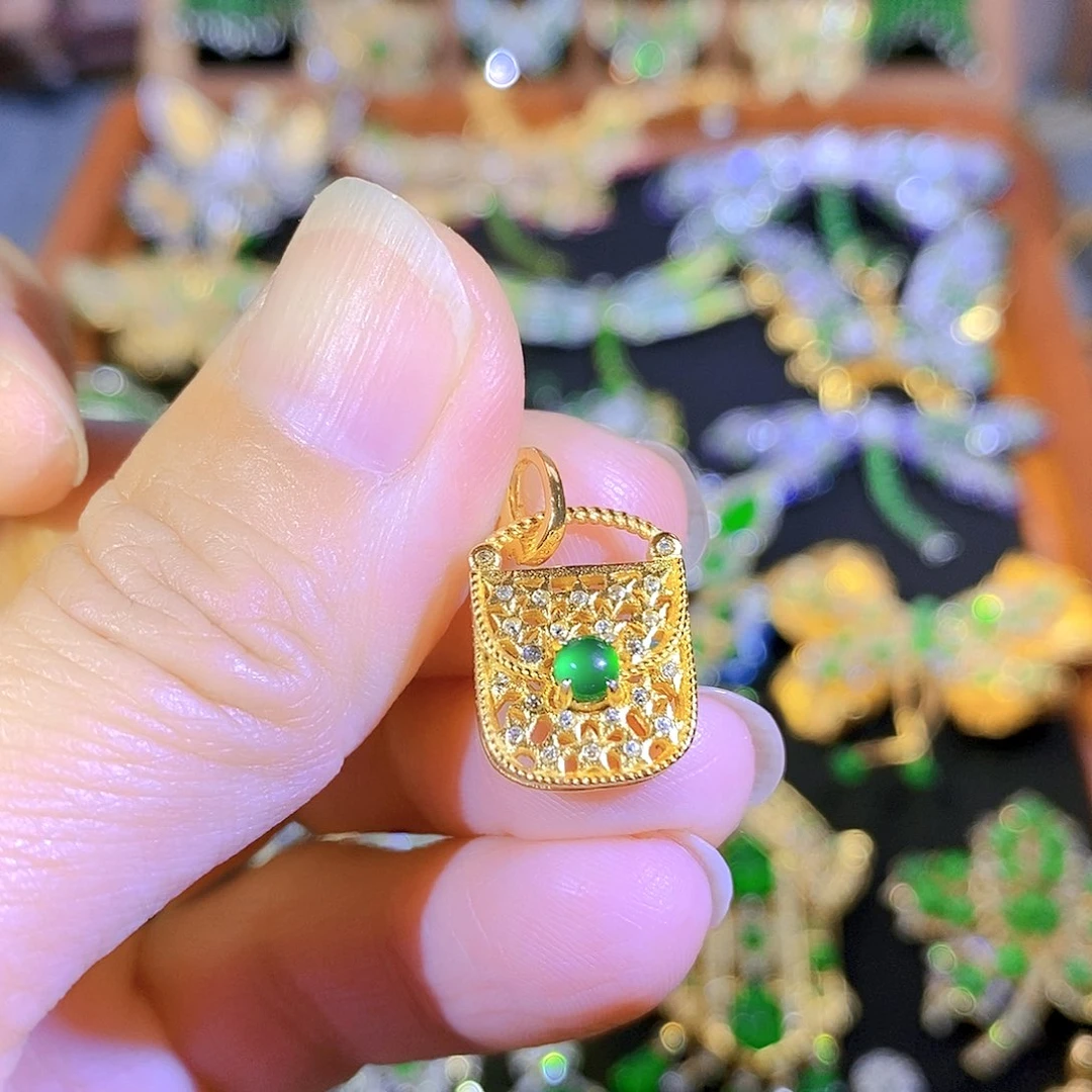 吊坠(不含链)银S925镶嵌翡翠