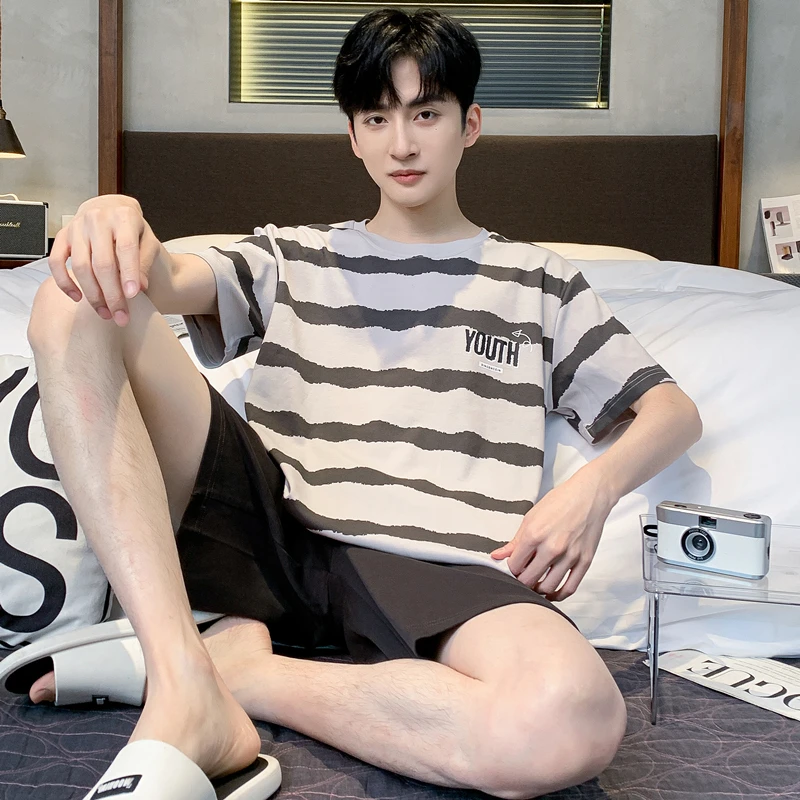 韩版休闲纯棉男士睡衣夏季短袖2025年新款爆款外穿大码家居服套装