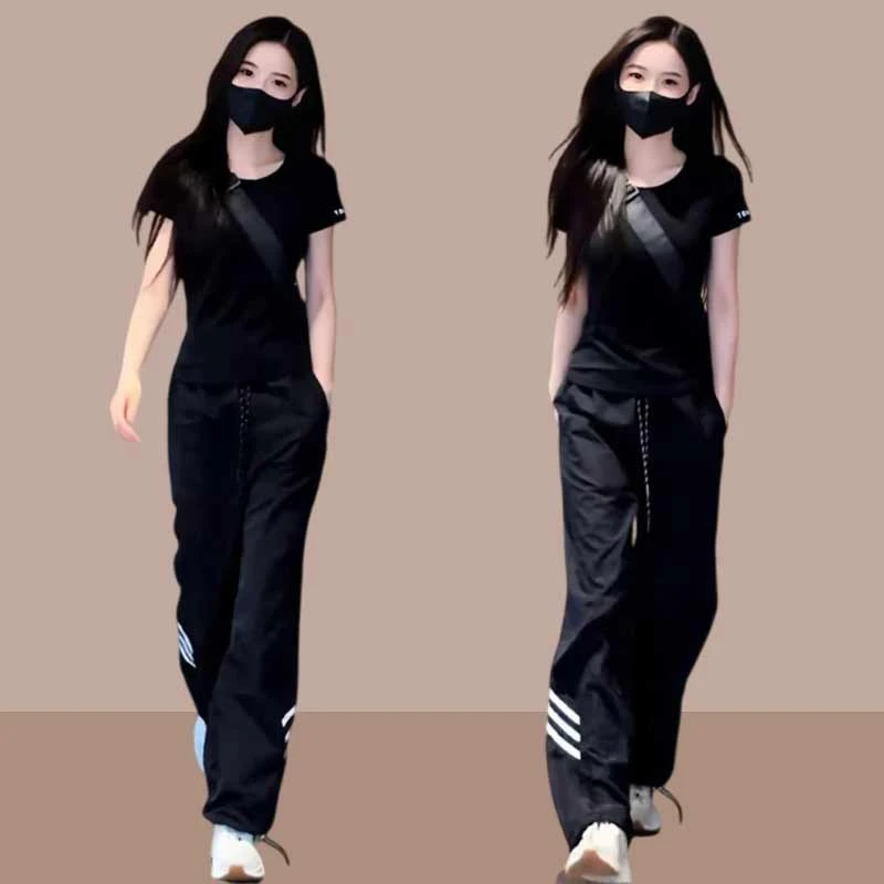 休闲运动服套装女夏季修身显瘦时尚减龄跑步健身房速干裤子两件套