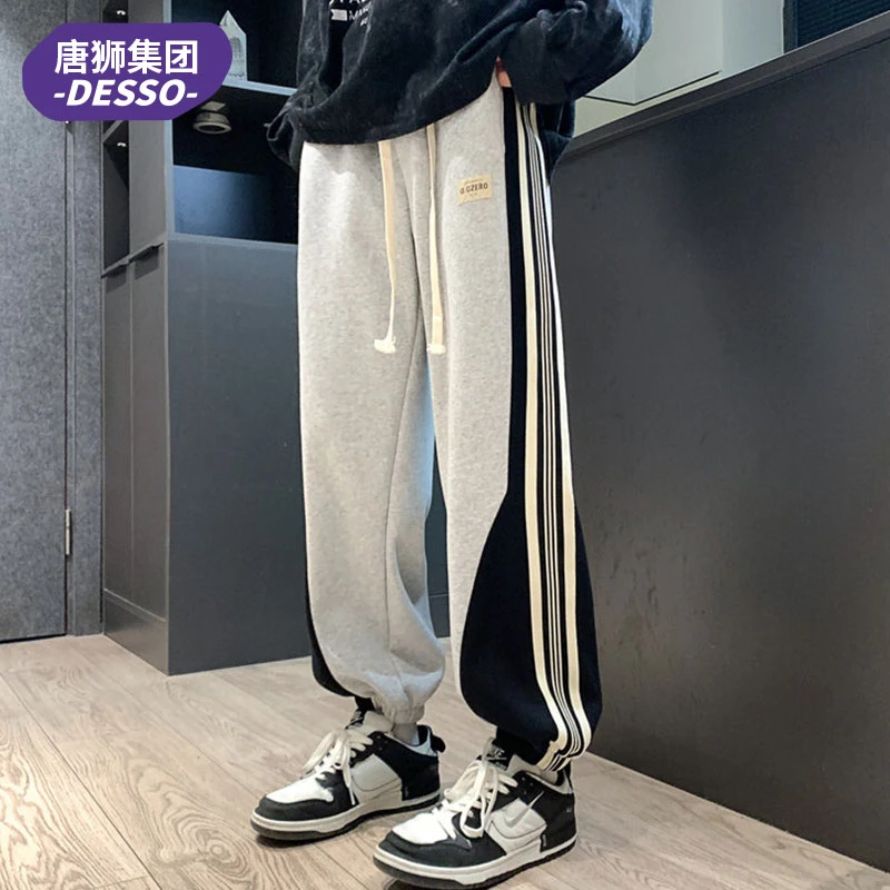 唐狮集团DESSO春秋季男士条纹潮休闲裤条纹卫裤潮流宽松直筒长裤