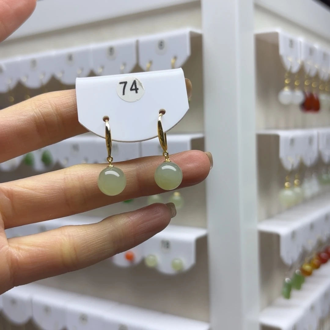 和田玉银S925镶嵌耳饰