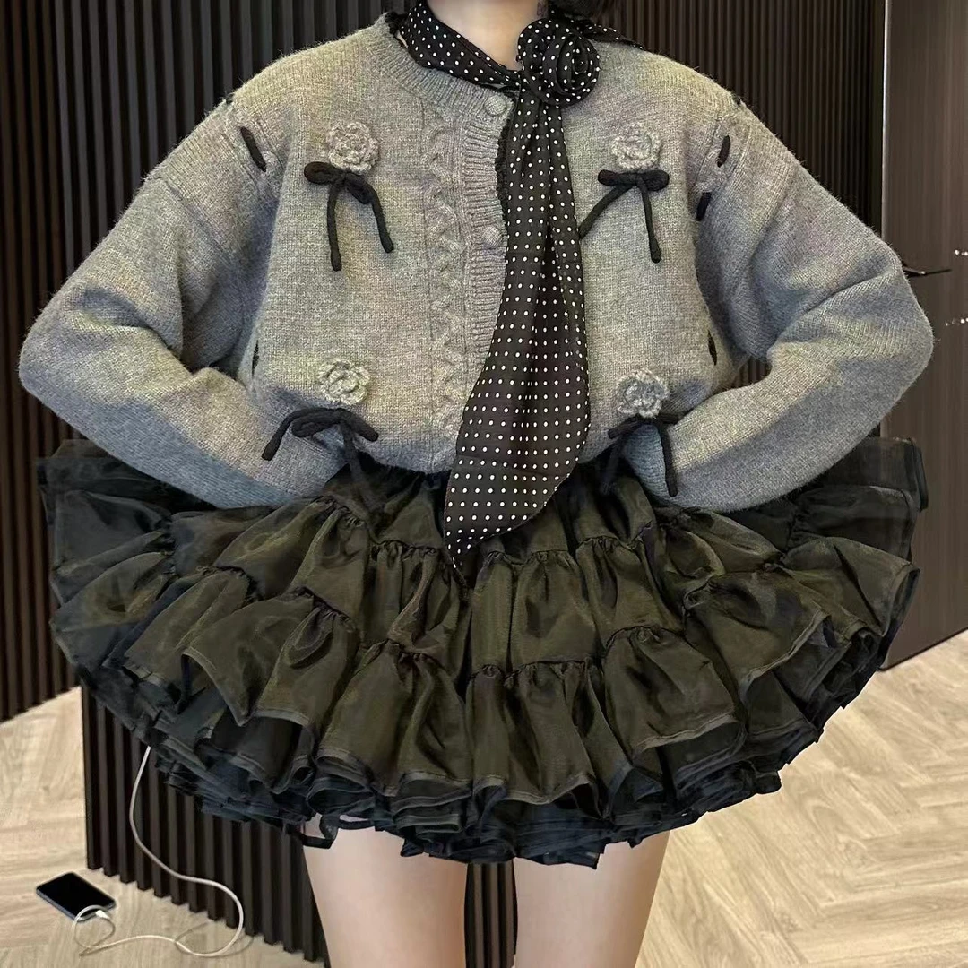 wyd小樱桃 重工20米超大裙摆百搭可爱黑色蓬蓬裙