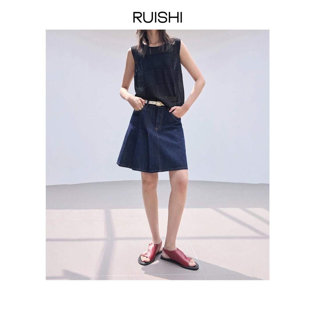 RUISHI芮时RETRO风不对称设计纯棉丹宁牛仔半身裙女秋R25A180502