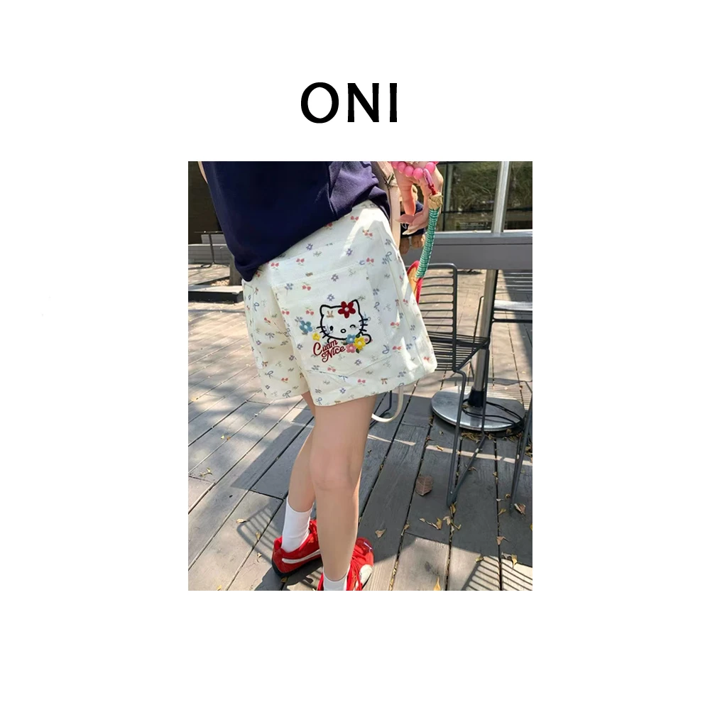 OUNI “ 半夏kitty猫 “ 多巴胺~ 蝴蝶结满印梭织短裤女