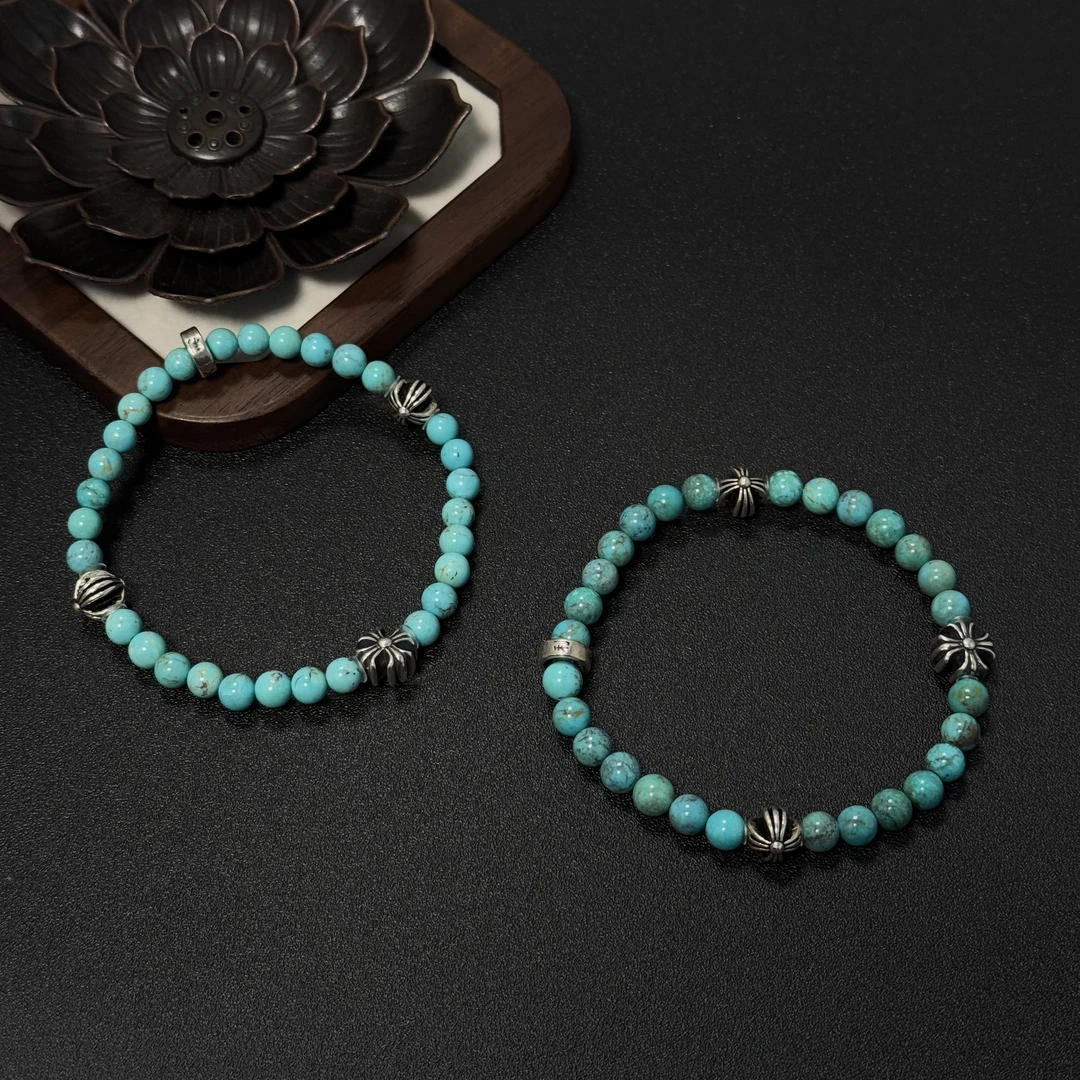 【厚爱公主专享】S925银绿松石克罗心圆珠手串lswg-215多样性发一