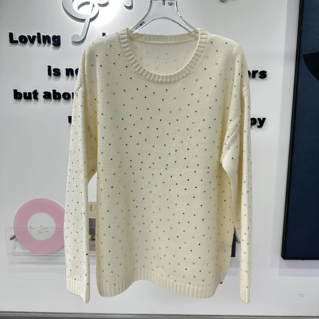 君家纯色亮钻方形套头毛衣