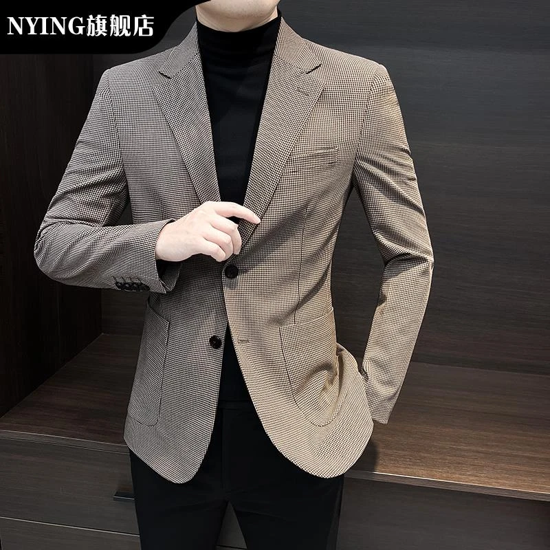 NYING千鸟格小西装外套男士春秋男装2025新款秋装高级感痞帅休闲