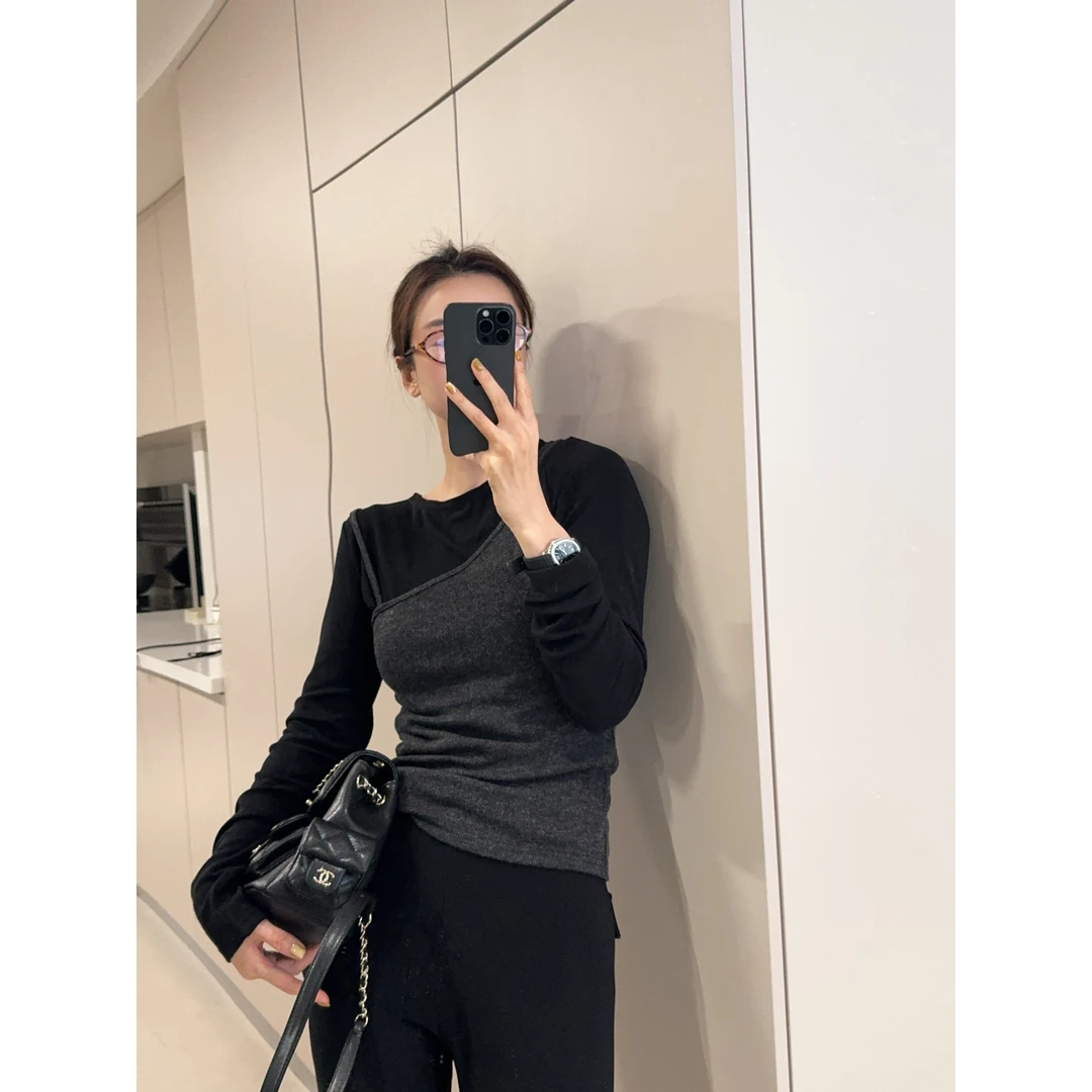 ［IAMMEIYA］-大骨架穿搭微澜 假两件T恤580275