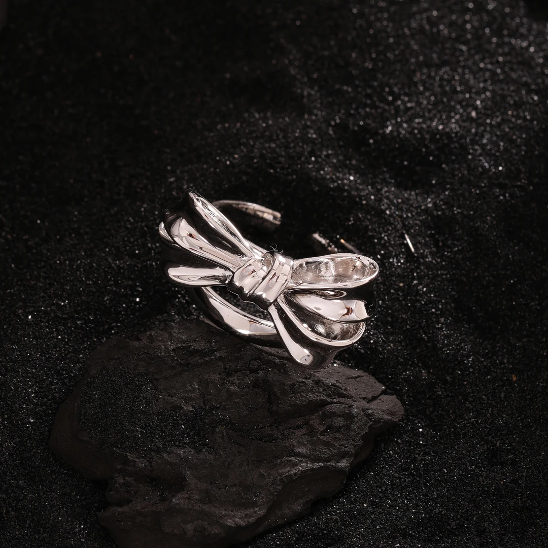 925银锆石戒指 J13341 电白精工蝴蝶结开口戒指