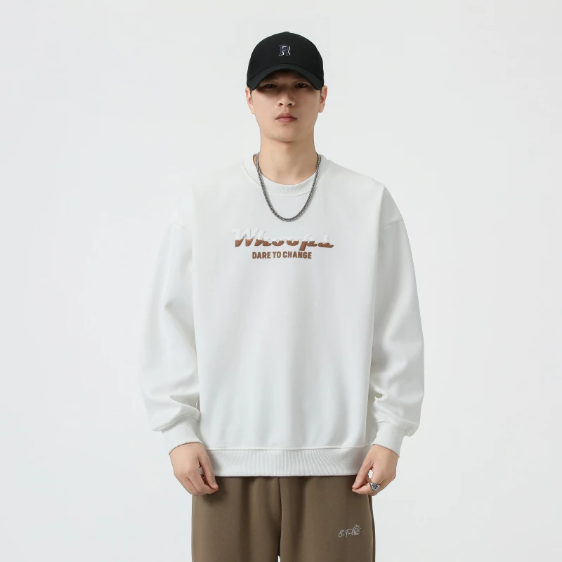 重磅日系cityboy黑色无帽圆领卫衣男秋冬宽松oversize潮流上衣