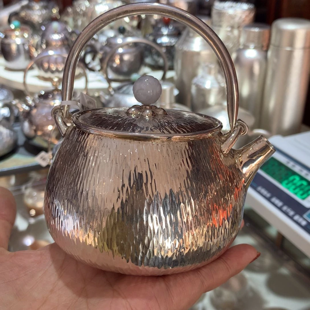 足银999水波纹提梁壶300容量