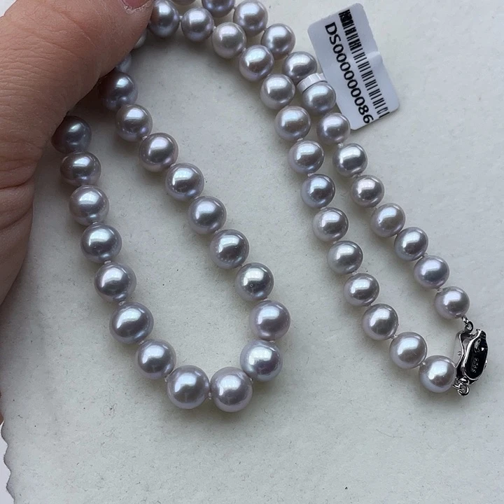 淡水珍珠颈饰银S925镶嵌卡8➕高品极光高级灰炫蓝光