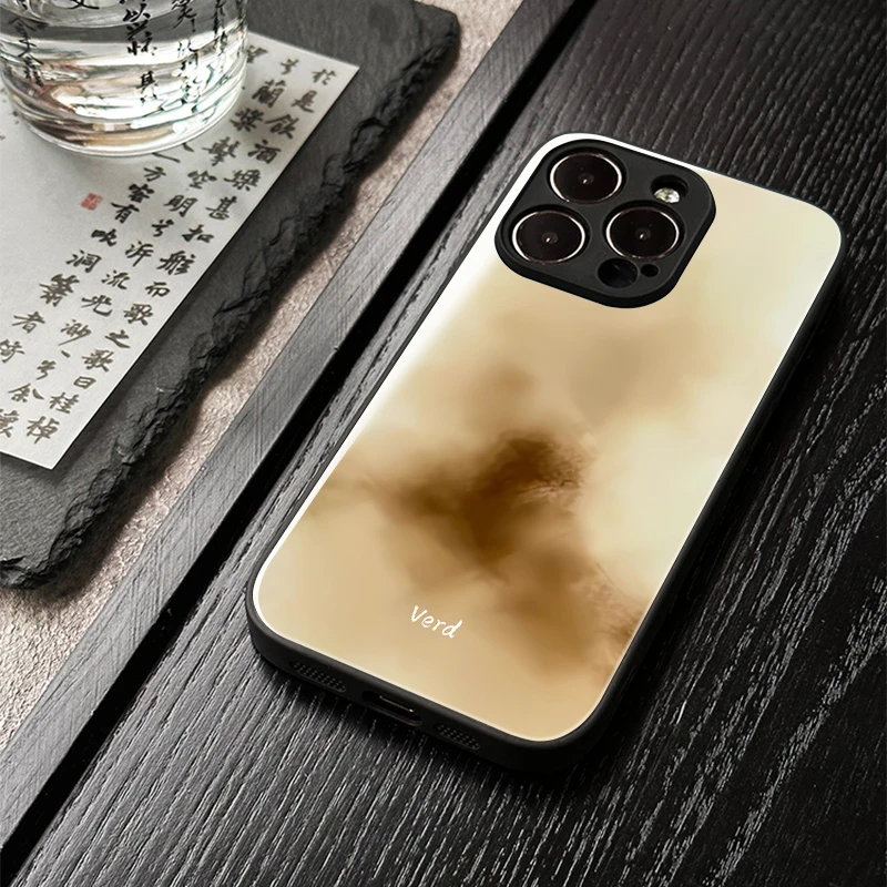 「赭黄石蜜」新中式苹果16promax手机壳玻璃iphone15高级感14保护套