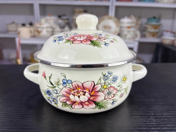 老式16.18.20家用珐琅搪瓷汤锅奶锅双耳带盖小炖锅