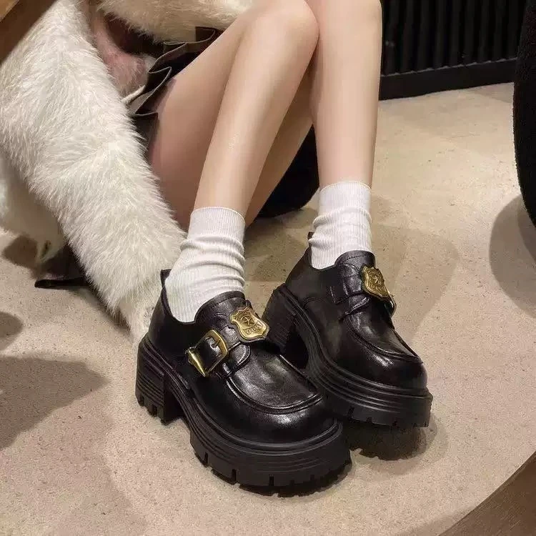 【新人浮力】新款复古英伦风百搭小皮鞋黑色百搭单鞋厚底