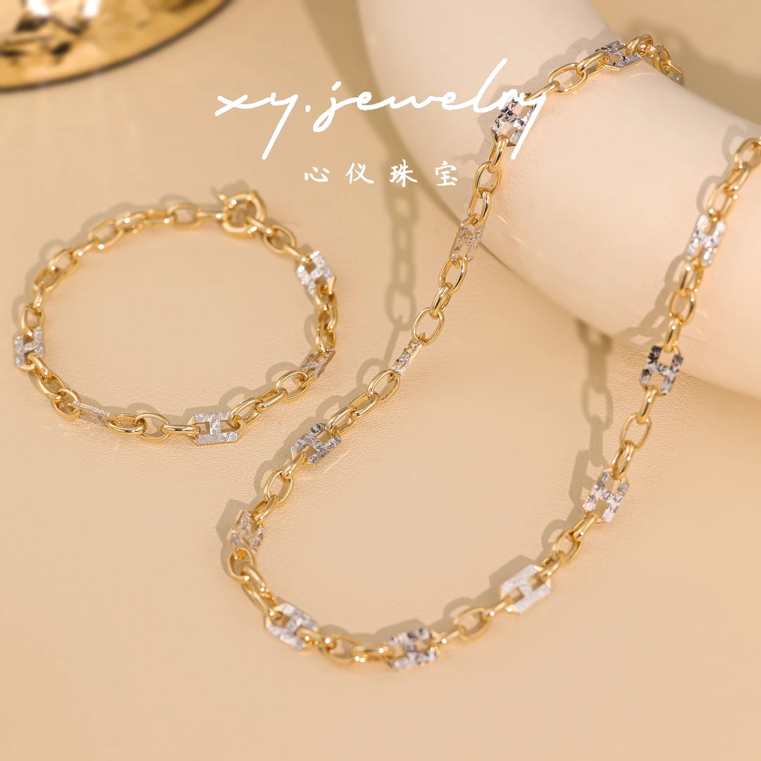 【心仪珠宝】18k金意大利双色猪鼻子手链/项链/全调节/S418多退少补