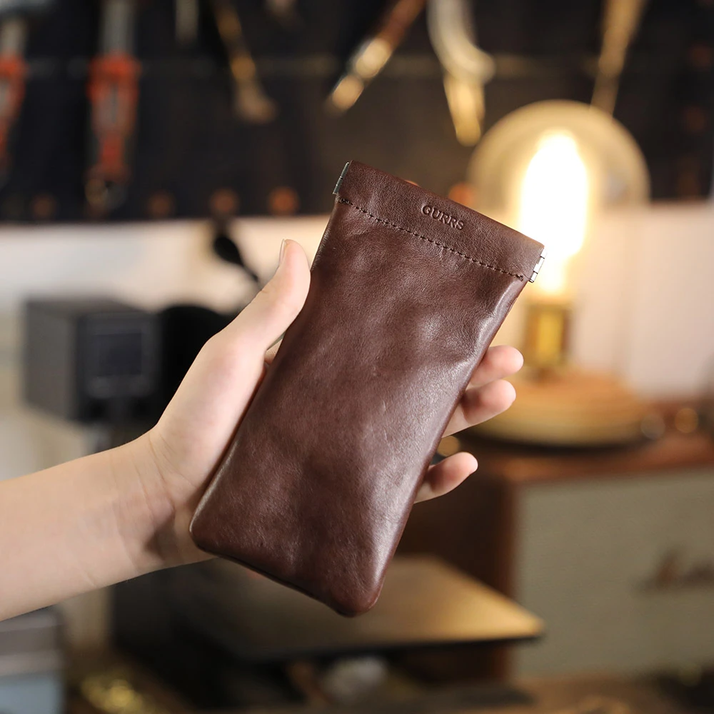 头层牛皮抗压便携自动闭合弹片眼镜收纳包适合墨镜太阳镜