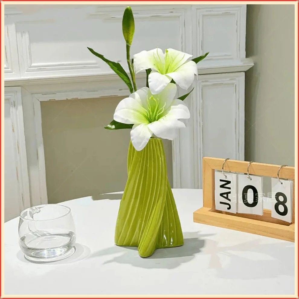 百合花手感YJHW假花仿真花陶瓷花瓶客厅花艺摆件摆设餐桌花【聚惠】