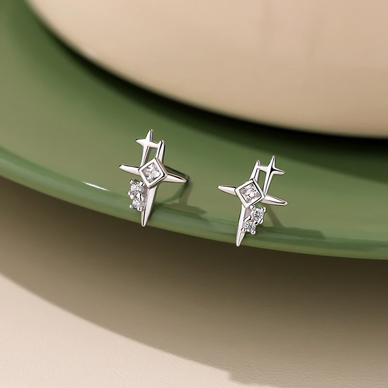925银耳饰 S925纯银璀璨四芒星耳钉男女个性潮酷耳环养耳洞2025