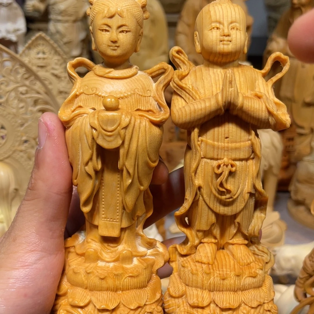 黄杨木小瑕疵金童玉女一对