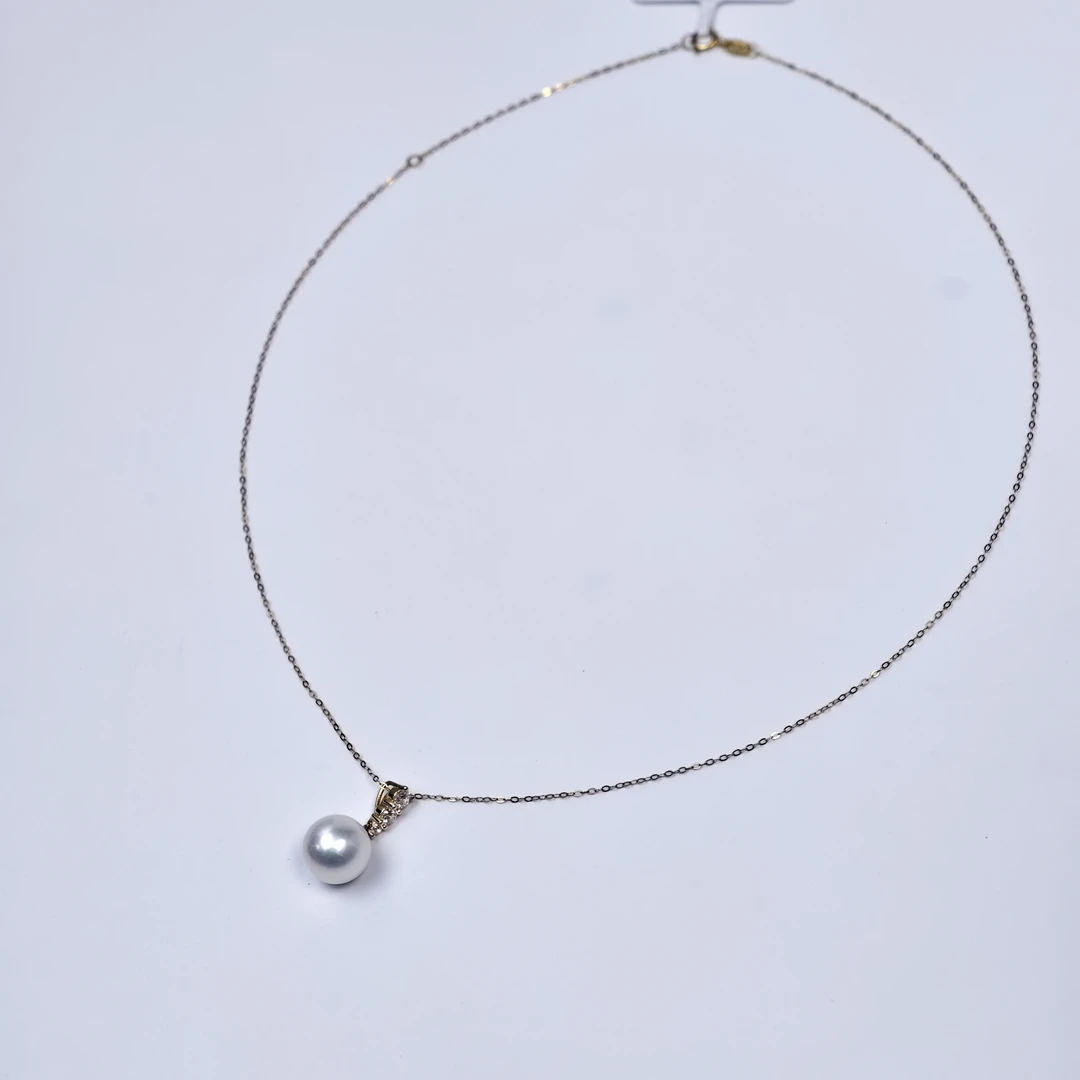 【婕妤甄选】S925银10-11MM淡水有核珍珠三钻吊坠镶锆钻 白色百搭