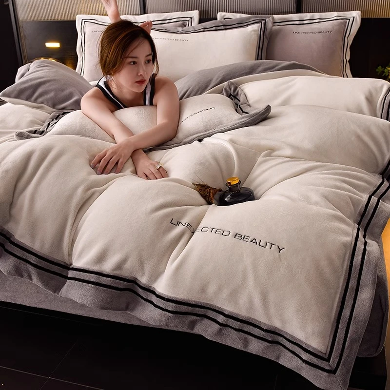 牛奶绒四件套冬款2025新款法兰绒床单春秋珊瑚绒被套绒面毛绒床单