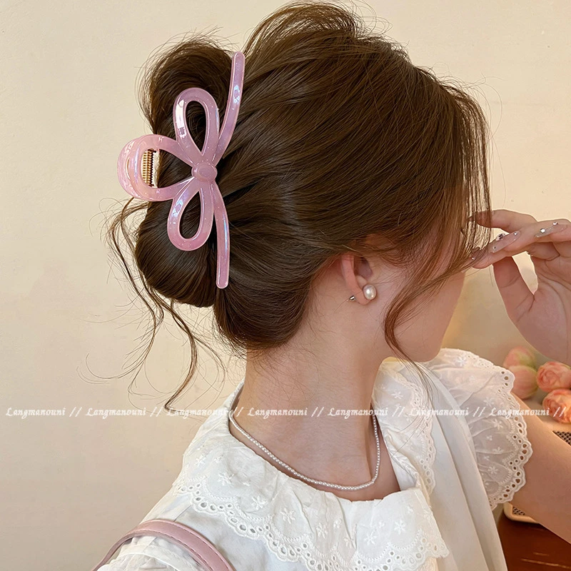 韩国高级感人鱼姬幻彩蝴蝶结大抓夹女后脑勺盘发鲨鱼夹马尾夹发卡