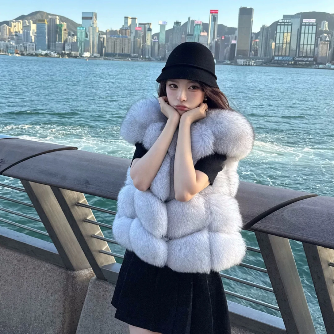 蔻布兰琪飞袖时尚显瘦狐狸毛皮草马甲背心洋气百搭