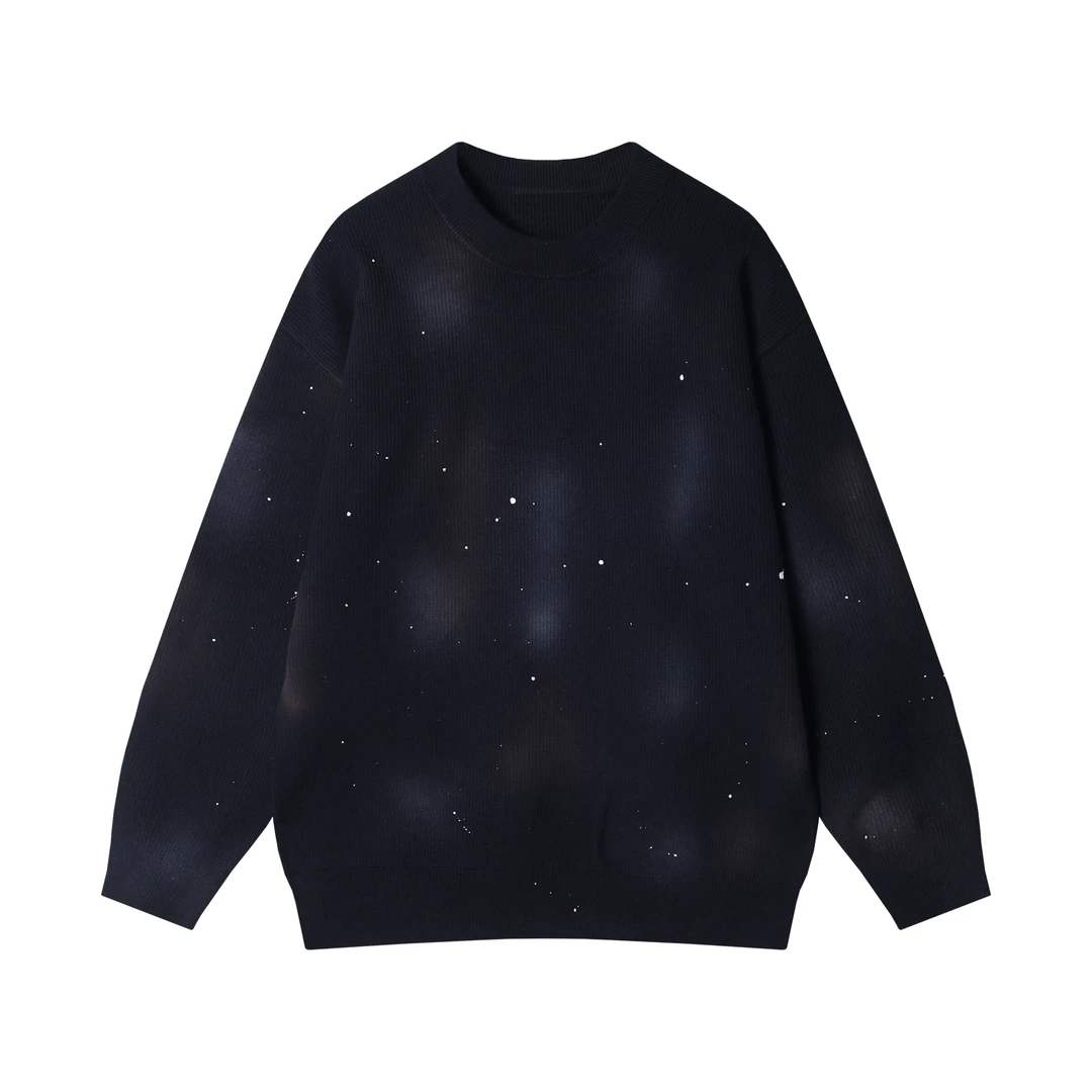 秋冬季新款时尚个性美式扎染泼墨圆领毛衣百搭潮流简约套头针织衫