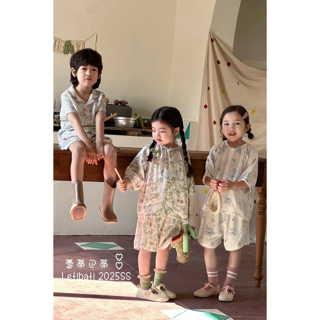 【亲子装】儿童纱布短袖短裤套装家居服男女童家居服夏款睡衣童装
