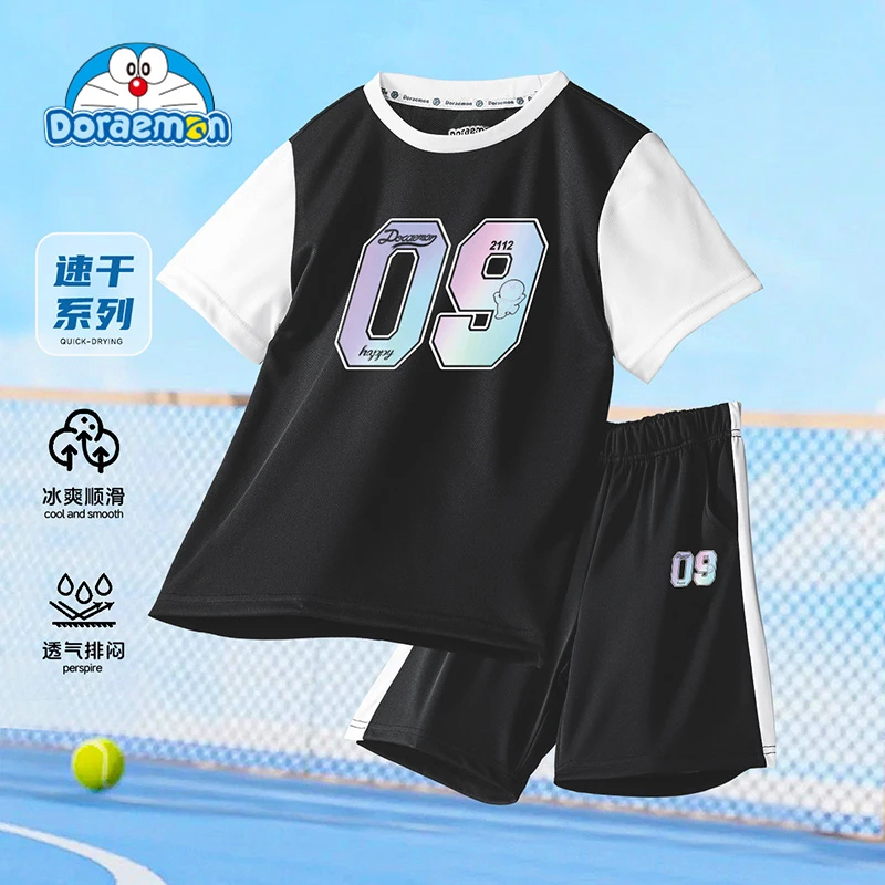 哆啦A梦运动服中大童篮球服套装男极简风字母童装速干运动风夏季