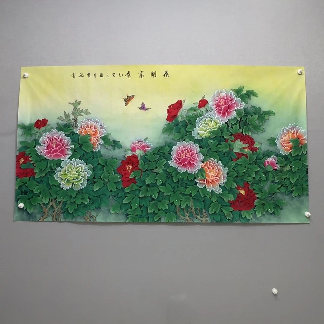 国画横幅六尺精品牡丹贾敏