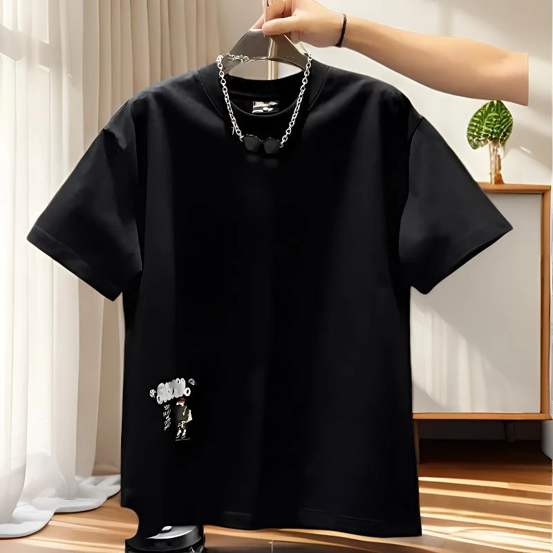 硬挺t恤美潮t恤新款短袖男夏季简约美式印花男士夏季T恤纯棉圆领