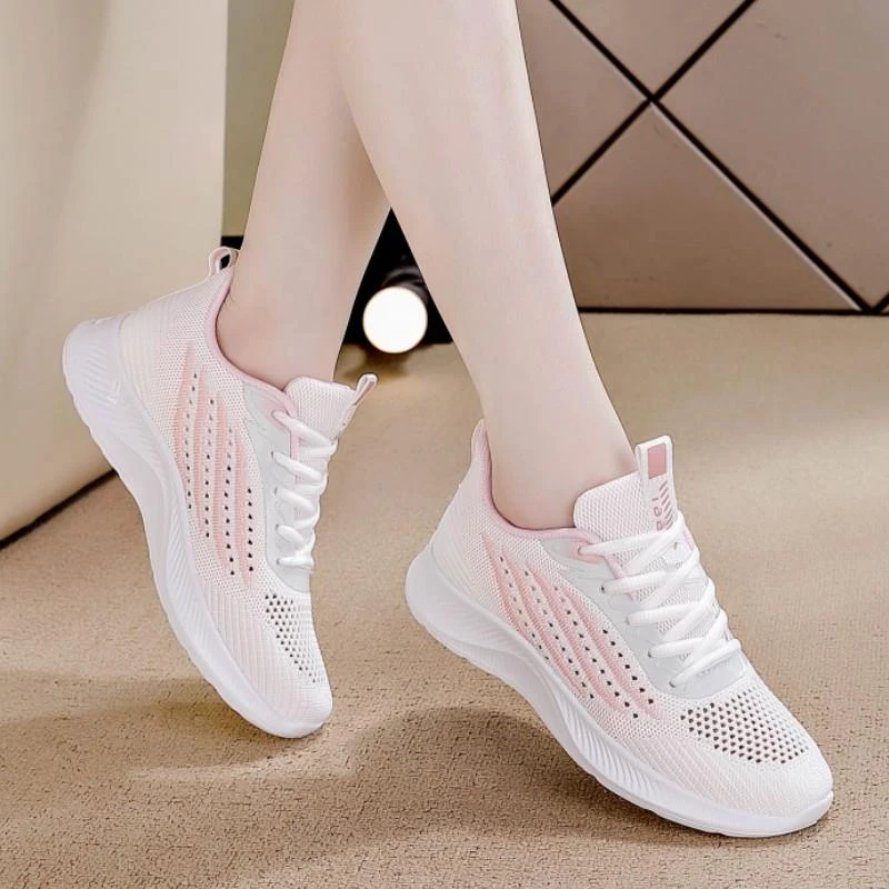 运动鞋女秋季透气网面跑步鞋轻便软底女鞋镂空网鞋百搭薄款小白鞋