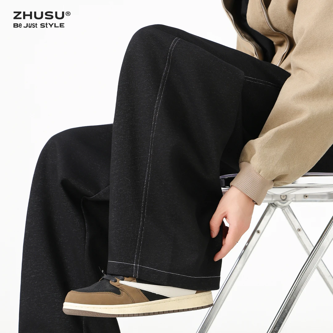 直筒裤男款秋冬宽松垂感慵懒裤子休闲裤高级阔腿裤运动裤重磅卫裤