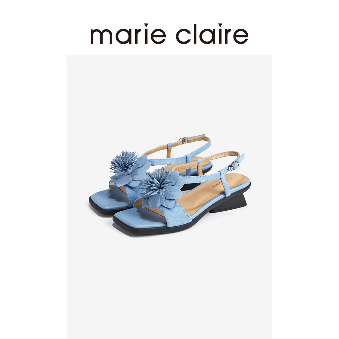 MC女鞋塞纳河日光蓝羊猄时髦复古花卉凉鞋 marieclaire女鞋